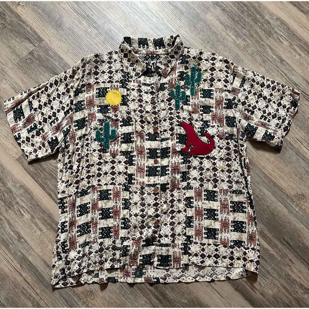 Vtg JouJou Rhythm Button Down Shirt Native American Embroidery Southwest Large